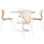 LeisureMod Bristol 5-Piece Dining Set Round Dining Table, 4 Plastic Dining Chairs White Legs