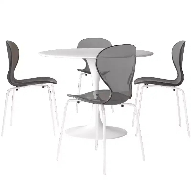 LeisureMod Bristol 5-Piece Dining Set Round Dining Table, 4 Plastic Dining Chairs White Legs