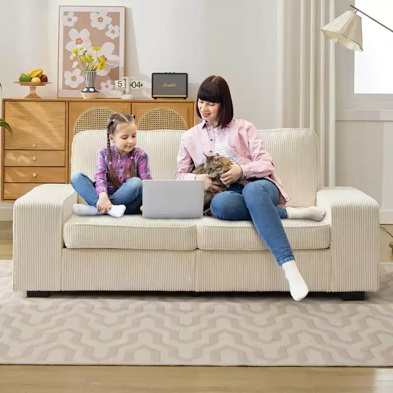 Mjkone 71 Loveseat Sofa Couch, Corduroy Couch for Small Spaces