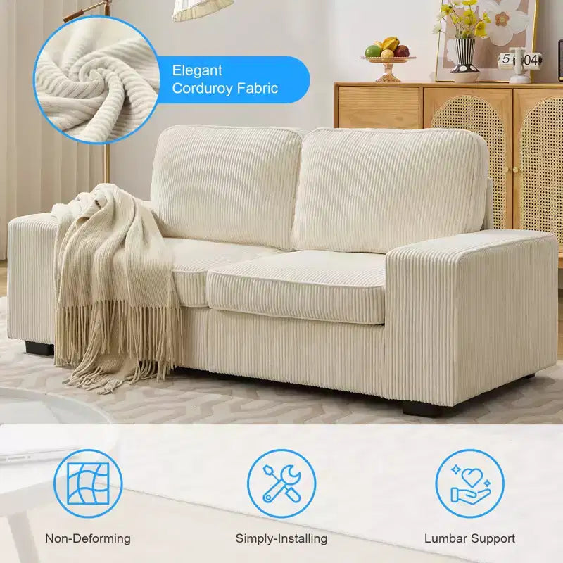 Mjkone 71 Loveseat Sofa Couch, Corduroy Couch for Small Spaces