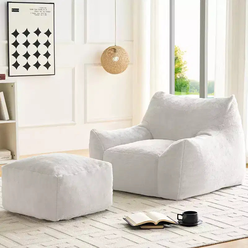 Mjkone Poltrona Sacco Moderna, Poltrona Sacco Grande in Tessuto di Pelliccia di Coniglio Sintetica con Pouf
