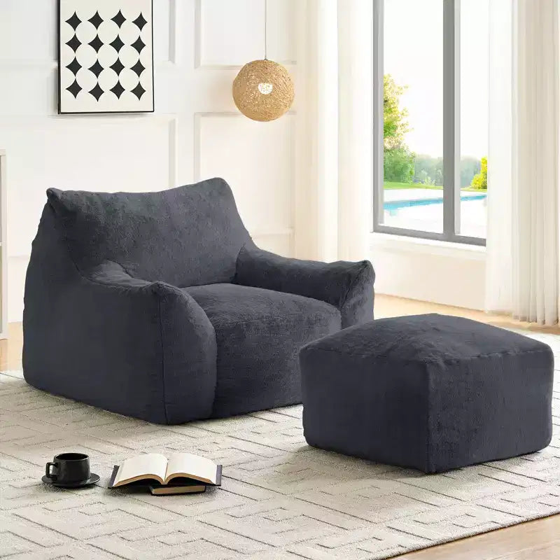 Mjkone Poltrona Sacco Moderna, Poltrona Sacco Grande in Tessuto di Pelliccia di Coniglio Sintetica con Pouf