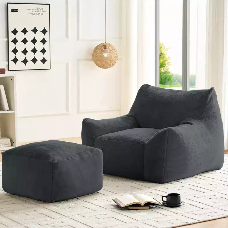 Mjkone Poltrona Sacco Moderna, Poltrona Sacco Grande in Tessuto di Pelliccia di Coniglio Sintetica con Pouf