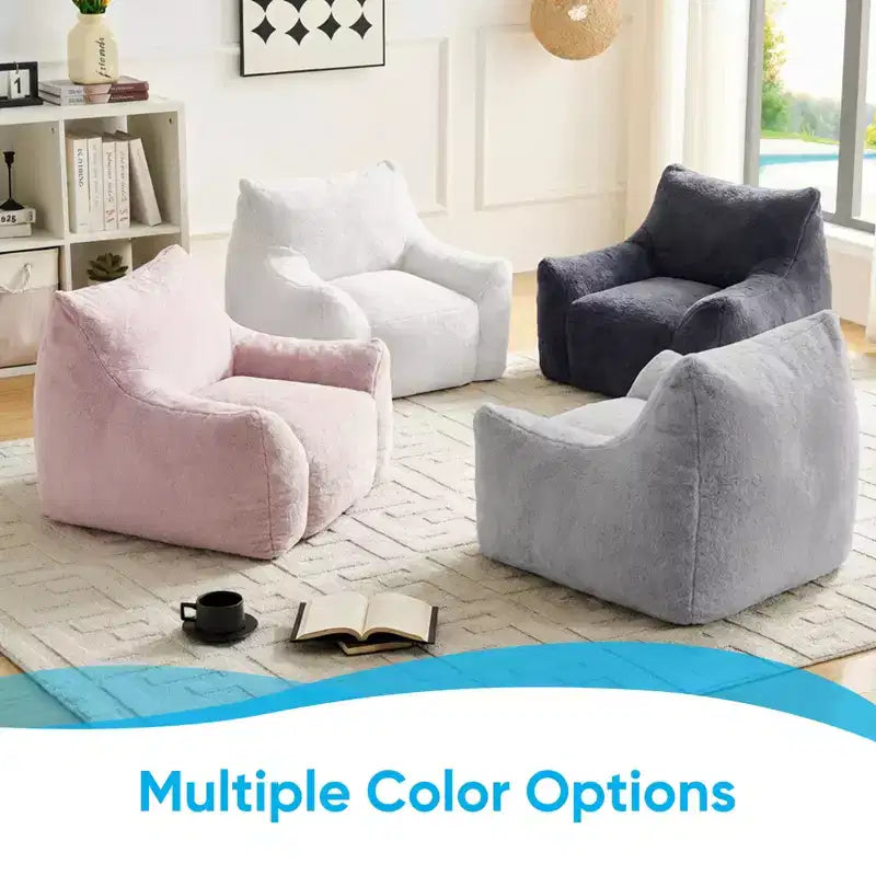 Mjkone Modern Bean Bag Chair, Faux Rabbit Fur Fabric Big Beanbag Chair with Ottoman