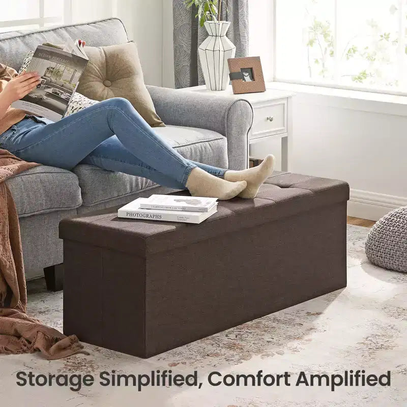 Storage Ottoman Bench, 15 x 43 x 15 Inches, End of Bed Bench, Storage Chest, for Living Room, Bedroom, Entryway