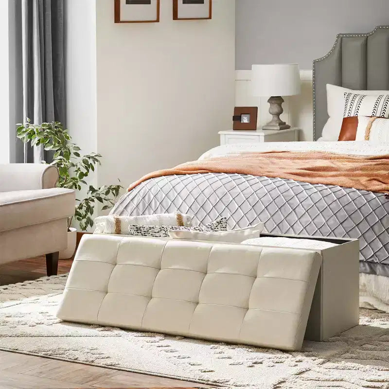 Storage Ottoman Bench, 15 x 43 x 15 Inches, End of Bed Bench, Storage Chest, for Living Room, Bedroom, Entryway