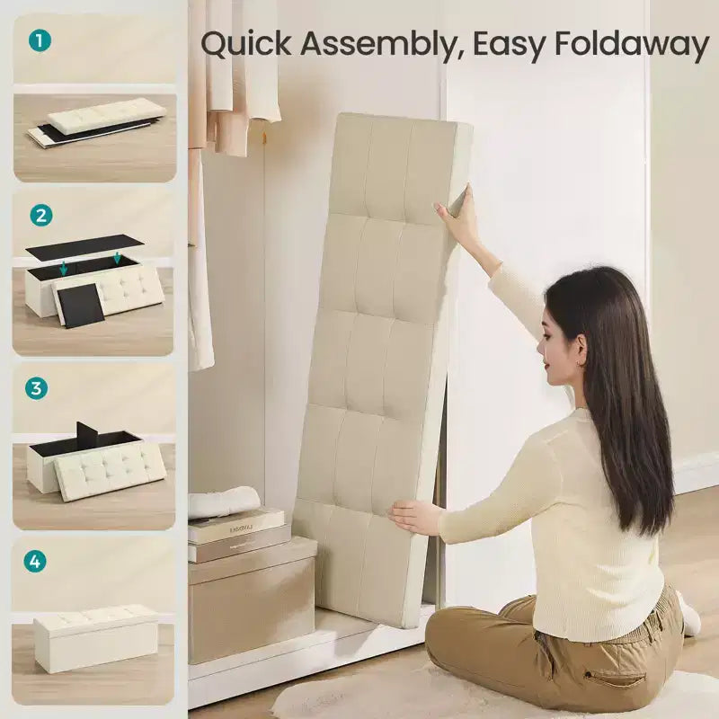 Storage Ottoman Bench, 15 x 43 x 15 Inches, End of Bed Bench, Storage Chest, for Living Room, Bedroom, Entryway