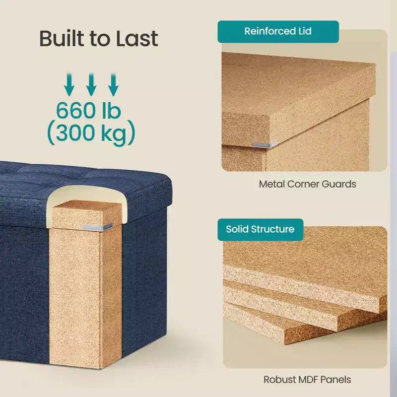 Storage Ottoman Bench, 15 x 43 x 15 Inches, End of Bed Bench, Storage Chest, for Living Room, Bedroom, Entryway