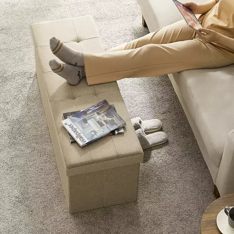 Storage Ottoman Bench, 15 x 43 x 15 Inches, End of Bed Bench, Storage Chest, for Living Room, Bedroom, Entryway