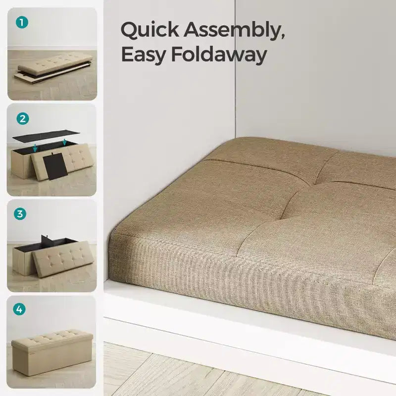 Storage Ottoman Bench, 15 x 43 x 15 Inches, End of Bed Bench, Storage Chest, for Living Room, Bedroom, Entryway