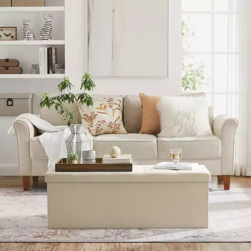 Storage Ottoman Bench, 15 x 43 x 15 Inches, End of Bed Bench, Storage Chest, for Living Room, Bedroom, Entryway