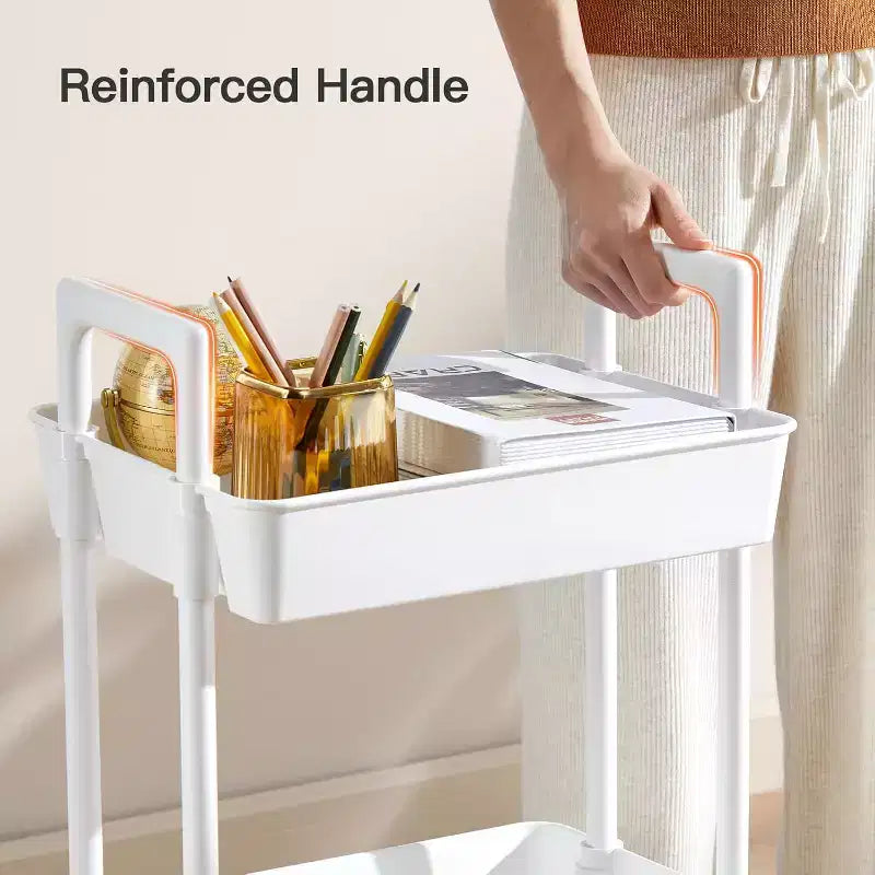 Pipishell 3-Tier Rolling Cart Organizer - Lightweight Plastic Storage Cart with Lockable Wheels & Handle for Nursery, Kitchen, Bathroom, Craft Room
