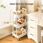 Pipishell 3-Tier Rolling Cart Organizer - Lightweight Plastic Storage Cart with Lockable Wheels & Handle for Nursery, Kitchen, Bathroom, Craft Room