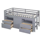 Whisen 81.8L x 40.8W Modern Design Twin Size Loft Bed with 4 Drawers, Underneath Cabinet and Shelves