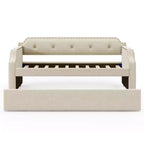 Whisen Twin Size Upholstered Daybed with Trundle, Wood Slat Support, Upholstered Frame Sofa Bed