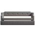 Whisen Twin Size Upholstered Daybed with Trundle, Wood Slat Support, Upholstered Frame Sofa Bed