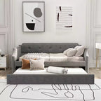 Whisen Twin Size Upholstered Daybed with Trundle, Wood Slat Support, Upholstered Frame Sofa Bed