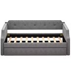 Whisen Twin Size Upholstered Daybed with Trundle, Wood Slat Support, Upholstered Frame Sofa Bed