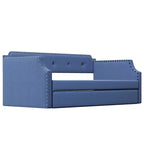 Whisen Twin Size Upholstered Daybed with Trundle, Wood Slat Support, Upholstered Frame Sofa Bed