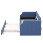 Whisen Twin Size Upholstered Daybed with Trundle, Wood Slat Support, Upholstered Frame Sofa Bed