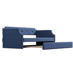 Whisen Twin Size Upholstered Daybed with Trundle, Wood Slat Support, Upholstered Frame Sofa Bed