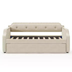 Whisen Twin Size Upholstered Daybed with Trundle, Wood Slat Support, Upholstered Frame Sofa Bed
