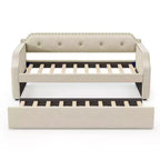 Whisen Twin Size Upholstered Daybed with Trundle, Wood Slat Support, Upholstered Frame Sofa Bed