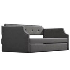 Whisen Twin Size Upholstered Daybed with Trundle, Wood Slat Support, Upholstered Frame Sofa Bed