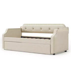 Whisen Twin Size Upholstered Daybed with Trundle, Wood Slat Support, Upholstered Frame Sofa Bed