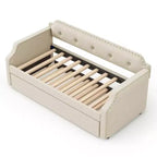 Whisen Twin Size Upholstered Daybed with Trundle, Wood Slat Support, Upholstered Frame Sofa Bed
