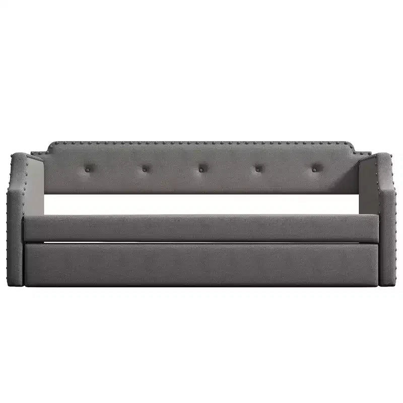 Whisen Twin Size Upholstered Daybed with Trundle, Wood Slat Support, Upholstered Frame Sofa Bed