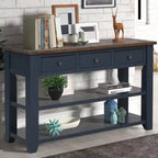 Robust Pine Wood Console Table, Contemporary Entry & Sofa-End Table with Three Drawers and Two Shelves, Simple Assembly