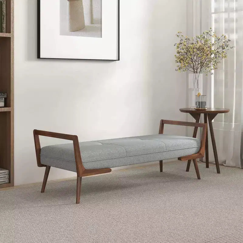 Christopher Knight Home Ford Mid-Century Modern Tufted 51.20 W Fabric Upholstered Solid Wood Bench