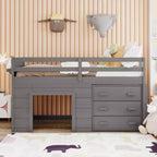 Whisen 77.4L x 40.5W Modern Design Twin Size Loft Bed with Cabinet and Shelf, Designed for your safety