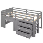 Whisen 77.4L x 40.5W Modern Design Twin Size Loft Bed with Cabinet and Shelf, Designed for your safety