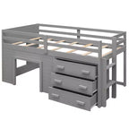 Whisen 77.4L x 40.5W Modern Design Twin Size Loft Bed with Cabinet and Shelf, Designed for your safety