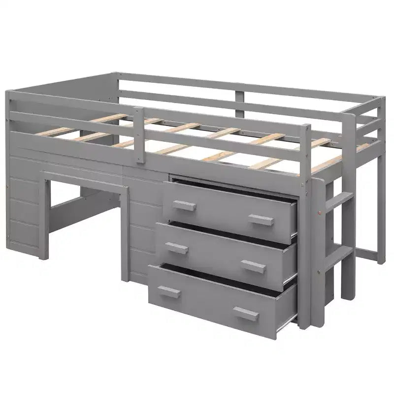 Whisen 77.4L x 40.5W Modern Design Twin Size Loft Bed with Cabinet and Shelf, Designed for your safety