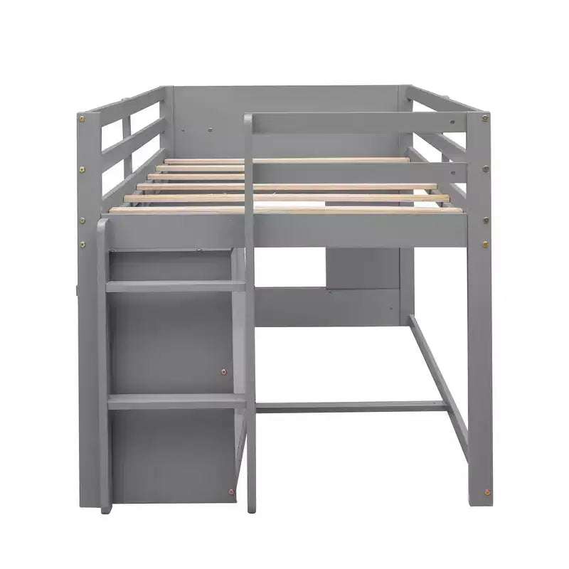Whisen 77.4L x 40.5W Modern Design Twin Size Loft Bed with Cabinet and Shelf, Designed for your safety