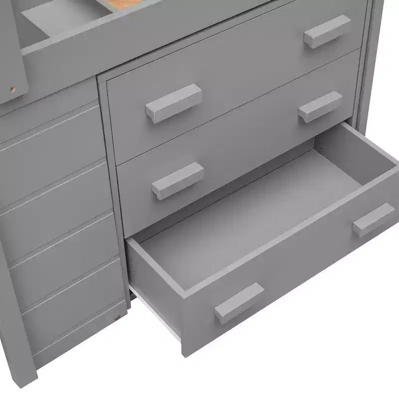Whisen 77.4L x 40.5W Modern Design Twin Size Loft Bed with Cabinet and Shelf, Designed for your safety