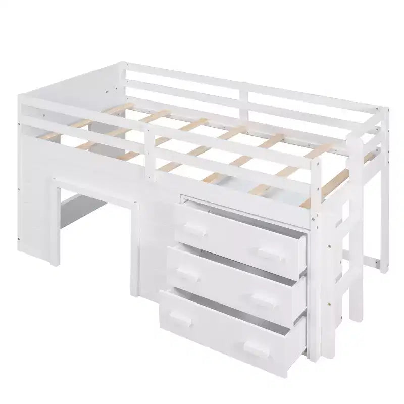 Whisen 77.4L x 40.5W Modern Design Twin Size Loft Bed with Cabinet and Shelf, Designed for your safety