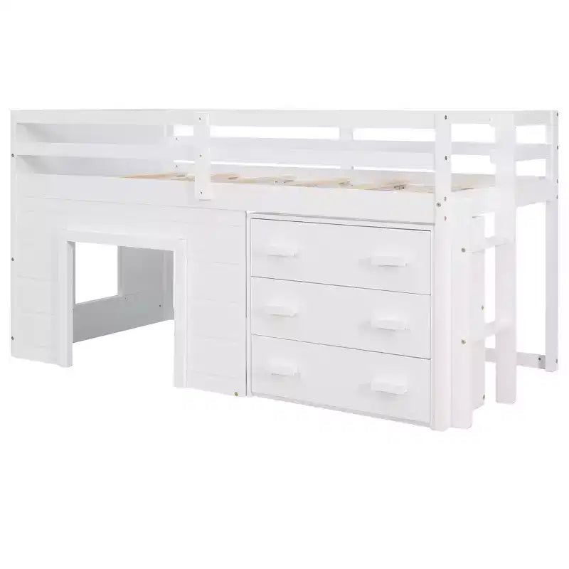 Whisen 77.4L x 40.5W Modern Design Twin Size Loft Bed with Cabinet and Shelf, Designed for your safety
