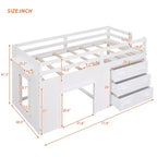 Whisen 77.4L x 40.5W Modern Design Twin Size Loft Bed with Cabinet and Shelf, Designed for your safety