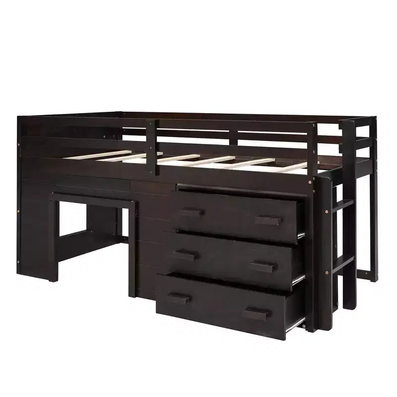 Whisen 77.4L x 40.5W Modern Design Twin Size Loft Bed with Cabinet and Shelf, Designed for your safety