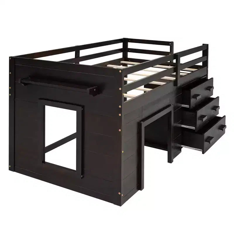 Whisen 77.4L x 40.5W Modern Design Twin Size Loft Bed with Cabinet and Shelf, Designed for your safety