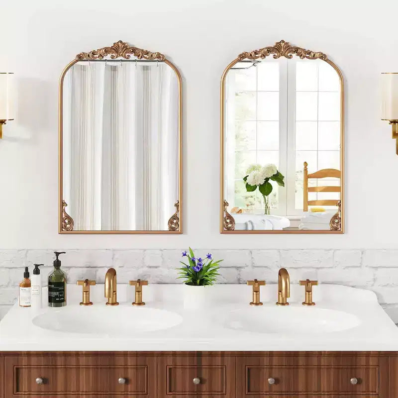 Costway 30 x 20/36 x 24/38 x 26 Gold Traditional Vintage Ornate Baroque Arched Mirror for Wall with Metal Frame