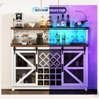 HOMCOM Mobile Bar da Cucina in Stile Fattoria con Luci LED e Ante Scorrevoli a Stalla, Mobile Bar 55 con Portabottiglie e Portabicchieri