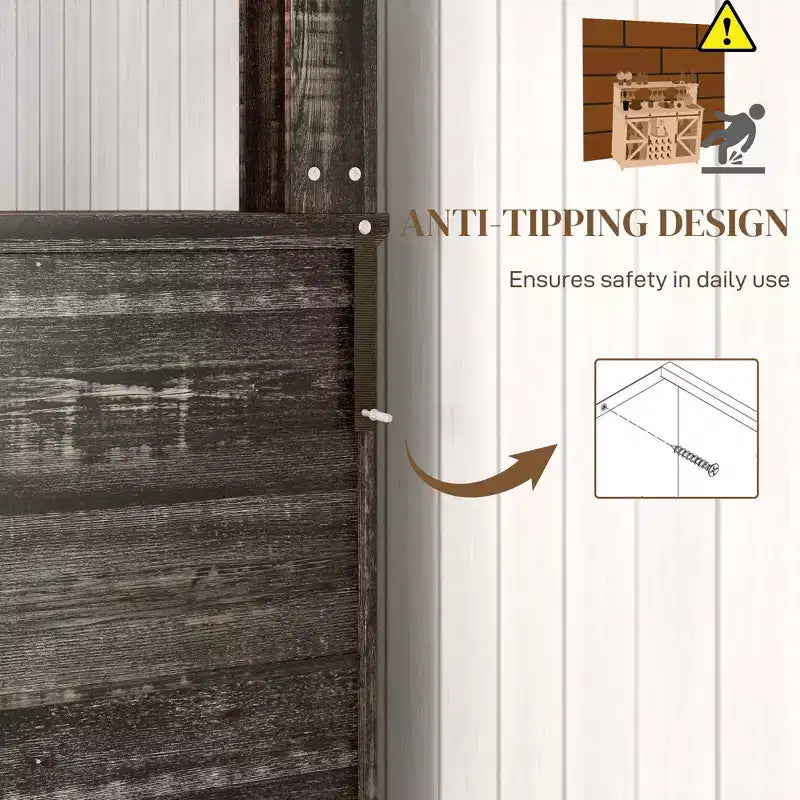 HOMCOM Mobile Bar da Cucina in Stile Fattoria con Luci LED e Ante Scorrevoli a Stalla, Mobile Bar 55 con Portabottiglie e Portabicchieri