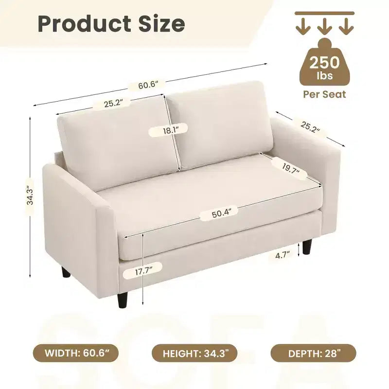Hyleory Cozy Comfort Loveseat for Living Room, Small Space, Office, Apartment, Breathable Soft Fabric Sofa