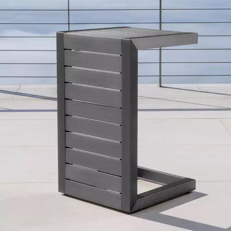 MAYEERTY Tavolino laterale moderno alla moda in alluminio con contenitore, grigio