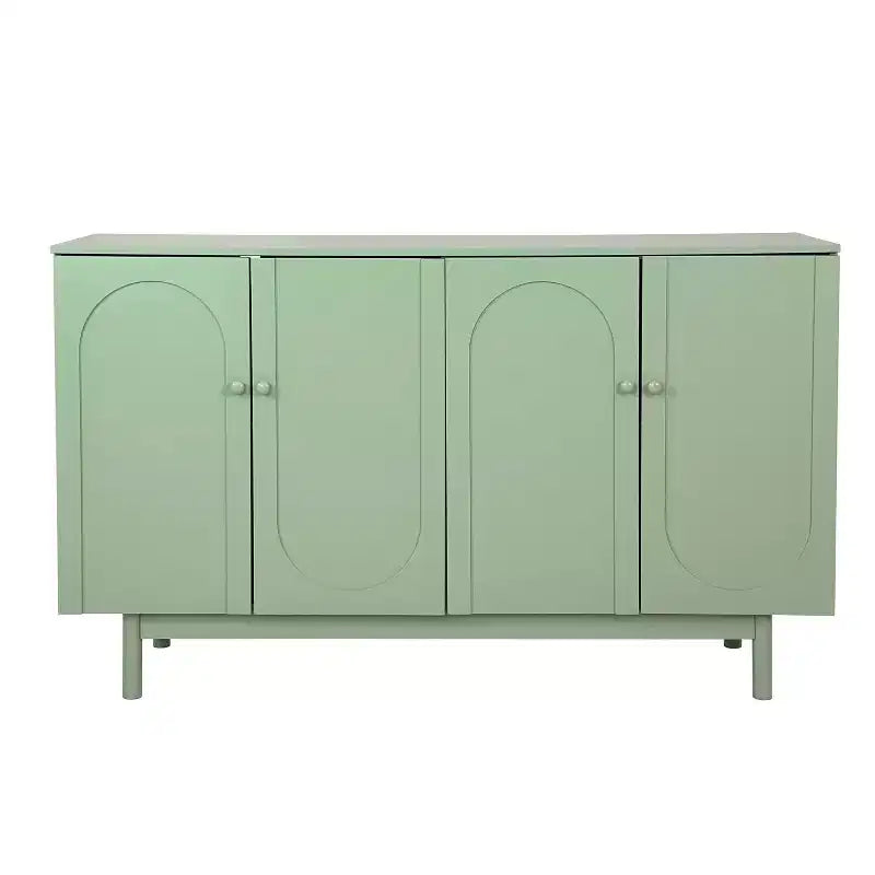 59W 4-Door Sideboard Storage Cabinet Buffet Accent Cabinet Console Table with Intaglio Doors and Adjustable Shelves, White/Mint Green-ModernLuxe